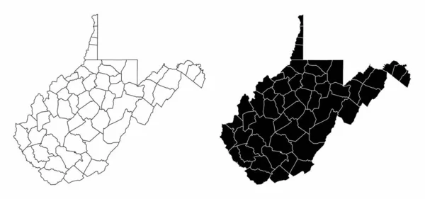 Siyah Beyaz Batı Virginia Eyalet Haritaları — Stok Vektör