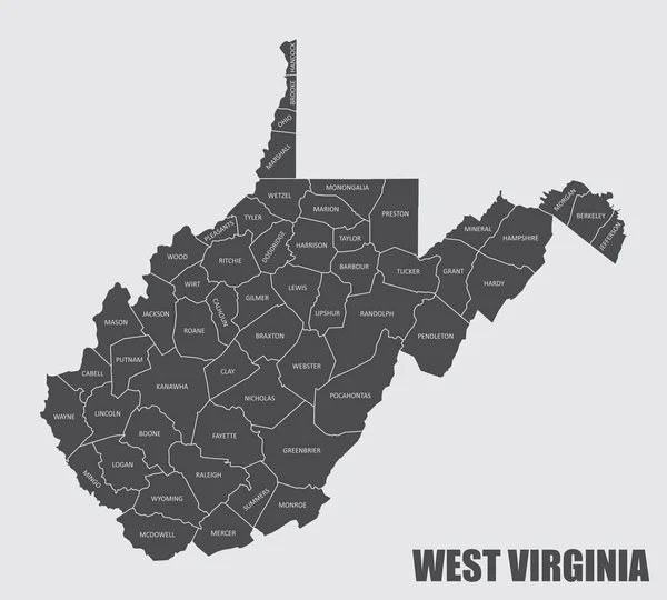 Mapa Condado West Virginia State Com Etiquetas — Vetor de Stock