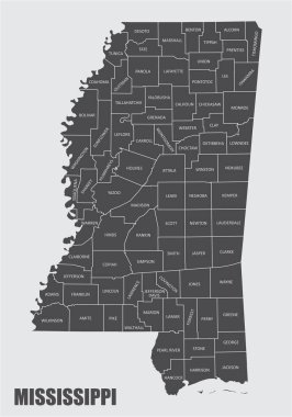 Etiketli Mississippi Eyalet Haritası