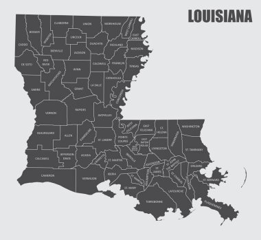 The Louisiana State County Map with labels clipart