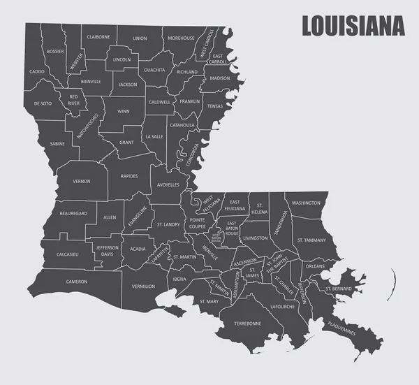 Mapa Del Condado Del Estado Louisiana Con Etiquetas — Vector de stock