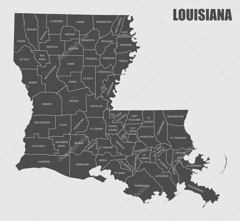 The Louisiana State County Map with labels
