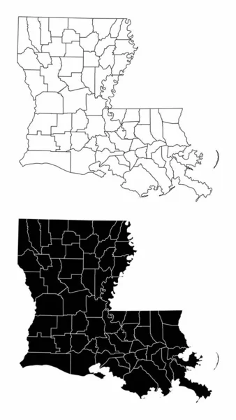 Preto Branco Louisiana State County Maps — Vetor de Stock