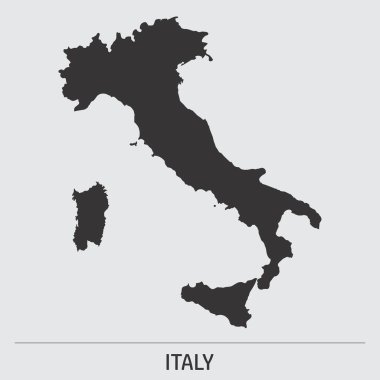 Gri arkaplanda İtalya 'nın koyu renk siluet harita simgesi