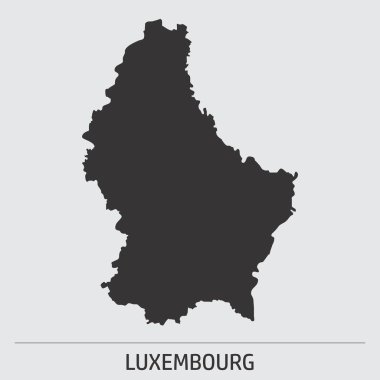 Gri arkaplanda Lüksemburg koyu renk siluet harita simgesi