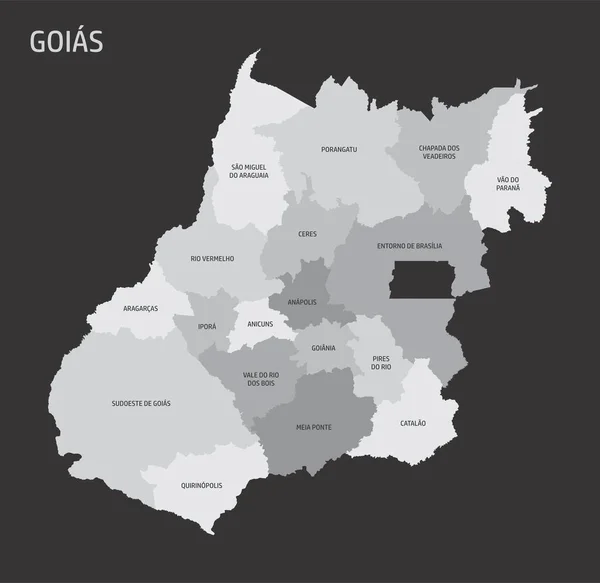 Koyu Arkaplanda Etiketleri Olan Goias Eyaleti Bölgeleri Haritası Brezilya — Stok Vektör