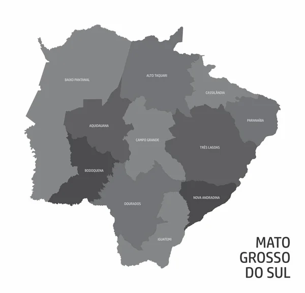 Mapa Las Regiones Del Estado Mato Grosso Sul Con Etiquetas — Vector de stock