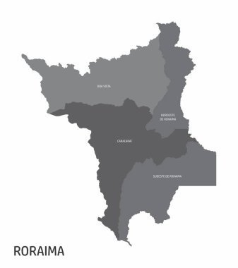The Roraima State regions map with labels on white background, Brazil clipart