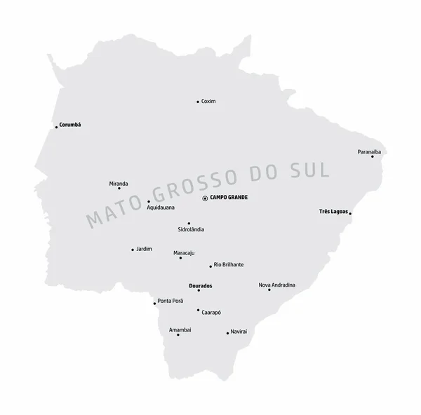 Mapa Del Estado Mato Grosso Sul Con Las Principales Ciudades — Vector de stock