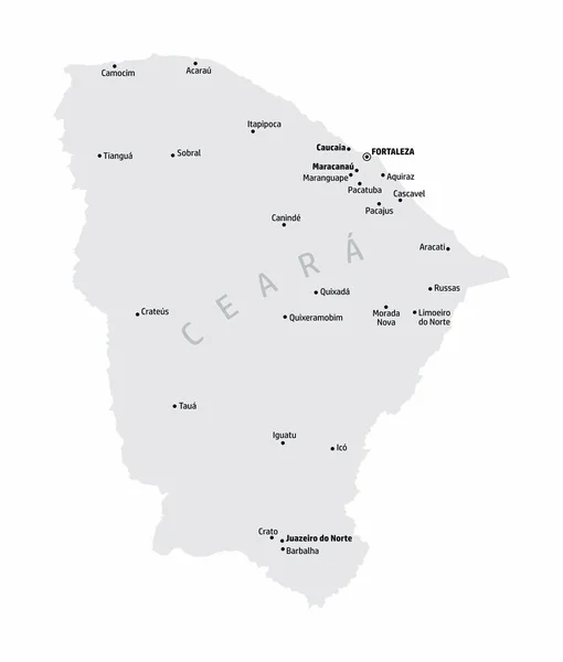 Mapa Del Estado Ceara Con Las Principales Ciudades Brasil — Vector de stock