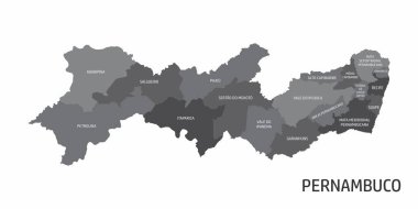 Pernambuco State bölgeleri haritası beyaz arka planda etiketlerle, Brezilya