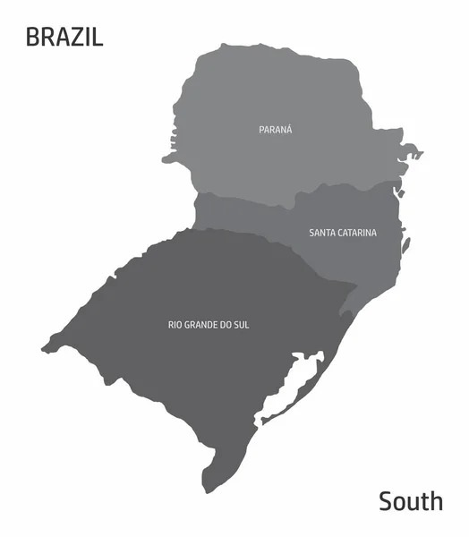 Mapa Región Sur Brasil Con Etiquetas Estados Sobre Fondo Blanco — Vector de stock