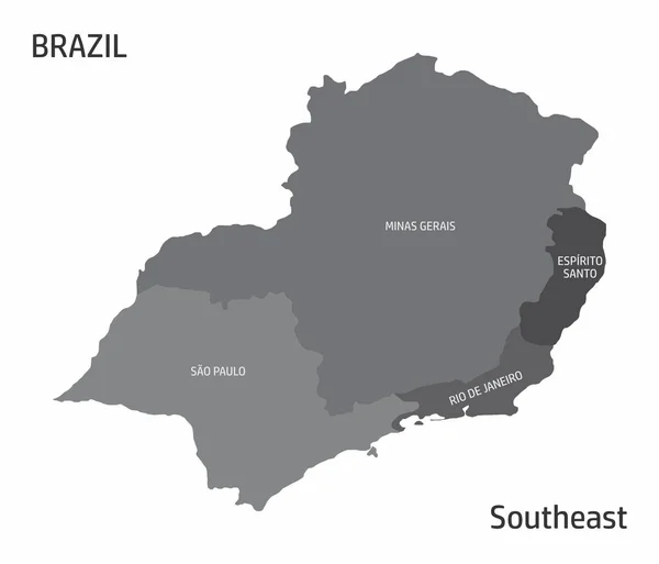 Mapa Región Sureste Brasil Con Etiquetas Estados Sobre Fondo Blanco — Vector de stock