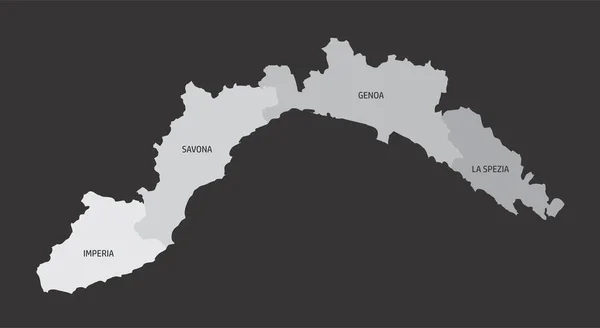 Mapa Región Liguria Dividido Provincias Italia — Vector de stock