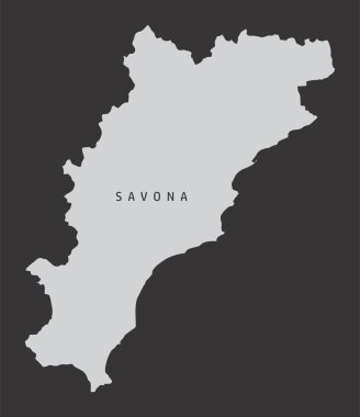 Savona eyaletinin gri siluet haritası İtalya 'nın karanlık arka planında izole edilmiştir.