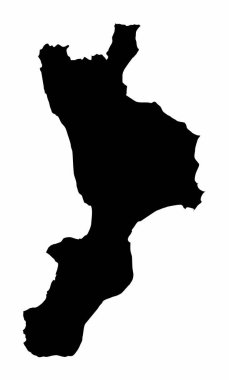 Calabria bölgesi koyu renk siluet haritası beyaz arka planda izole edilmiştir, İtalya