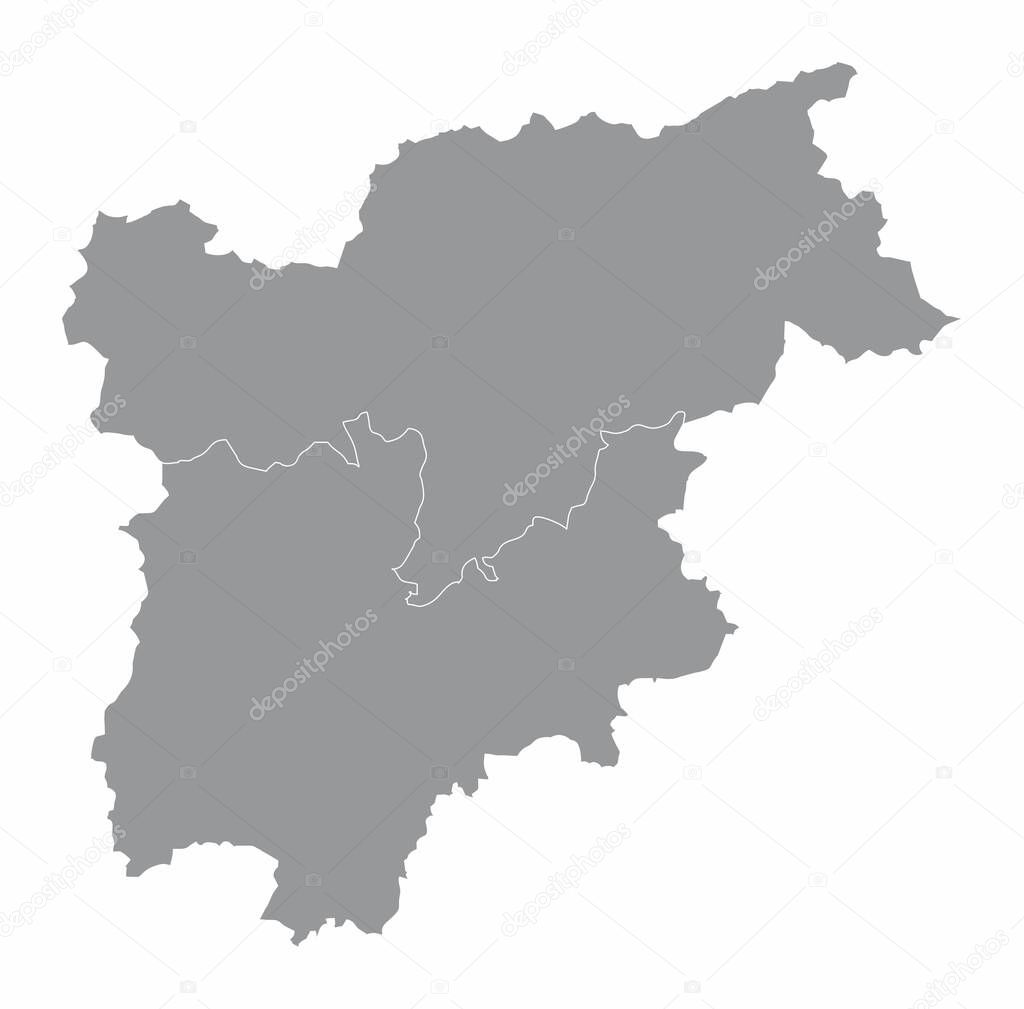 The Trentino-Alto Adige region map divided in provinces, Italy