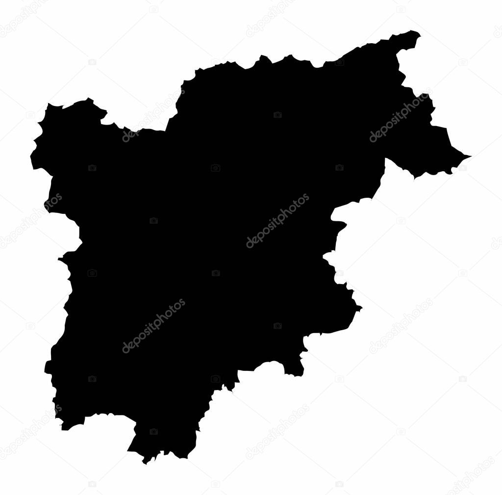 The Trentino-Alto Adige region dark silhouette map isolated on white background, Italy