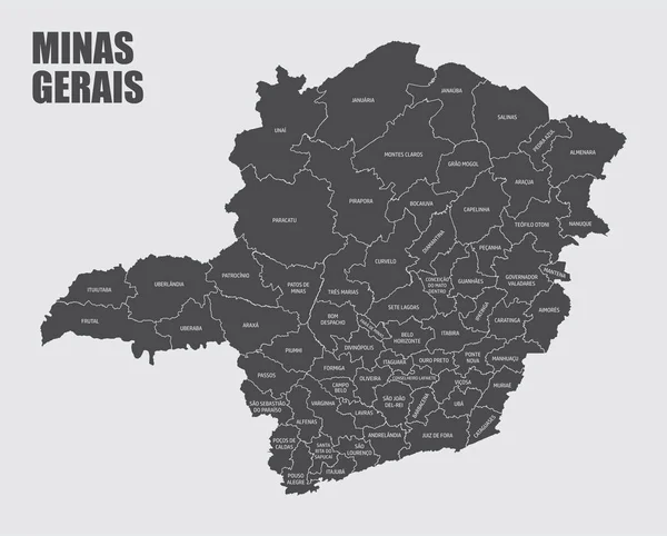 Minas Gerais State haritası etiketli bölgelere bölünmüş durumda, Brezilya