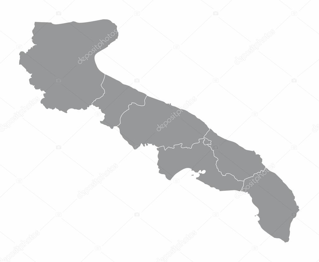 The Apulia region map divided in provinces, Italy