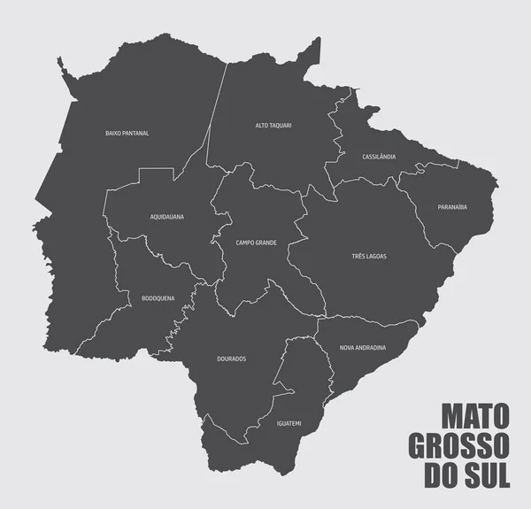 Mapa Del Estado Mato Grosso Sul Dividido Regiones Con Etiquetas — Vector de stock