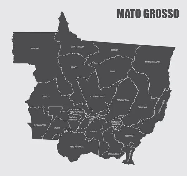 Mapa Del Estado Mato Grosso Dividido Regiones Con Etiquetas Brasil — Vector de stock