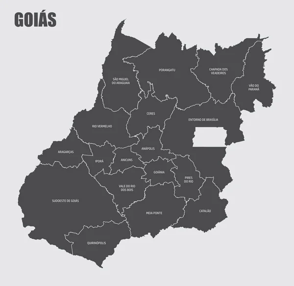 Goias State Haritası Etiketli Bölgelere Bölünmüş Durumda Brezilya — Stok Vektör