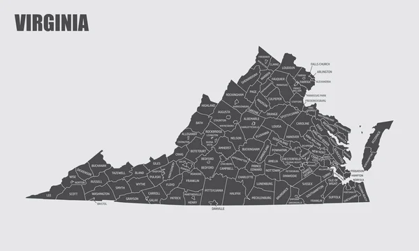 Virginia State haritası etiketli bölgelere bölündü, ABD