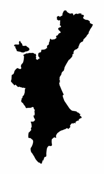 Comunidad Valenciana Silueta Oscura Mapa Aislado Sobre Fondo Blanco España — Vector de stock