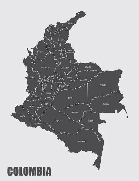 Kolombiya Haritası Etiketli Bölümlere Bölündü — Stok Vektör
