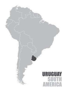 Vurgulanmış Uruguay ile Güney Amerika haritası
