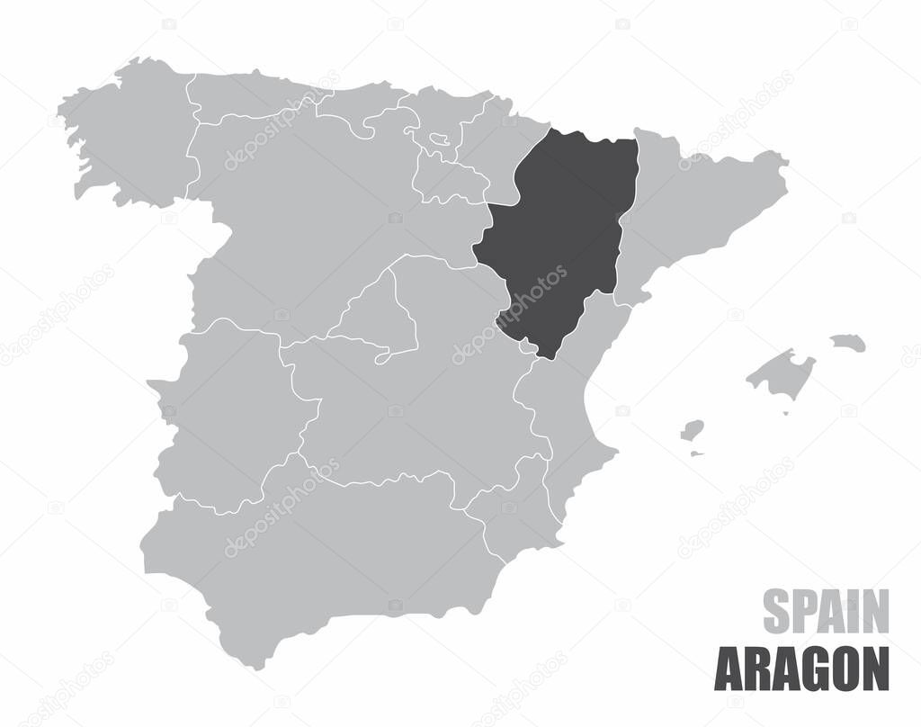 The Spain map with the highlighted Aragon region