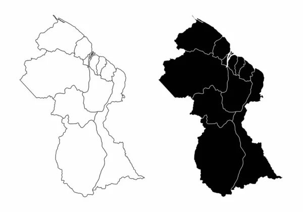 Guyana Black White Maps Divided Regions — Stock Vector