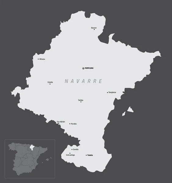 Mapa Región Navarra Con Las Principales Ciudades España — Vector de stock