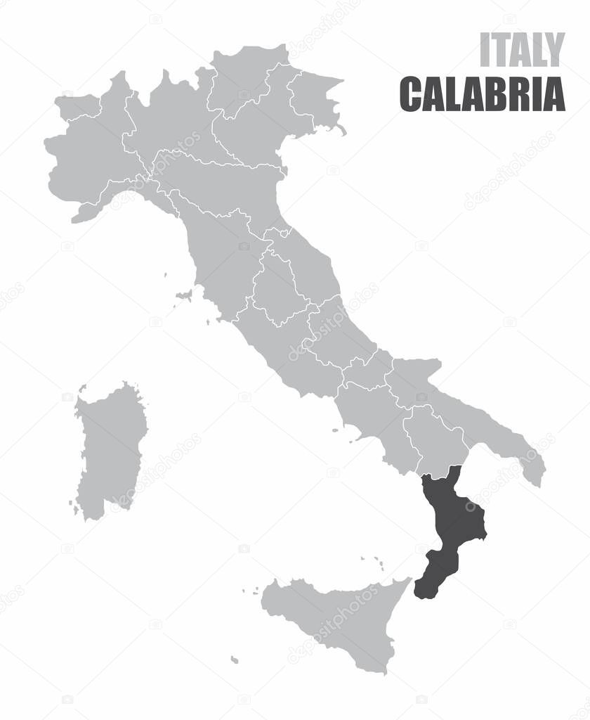 The Italy map with the highlighted Calabria region