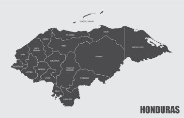 Honduras haritası etiketli bölümlere bölündü