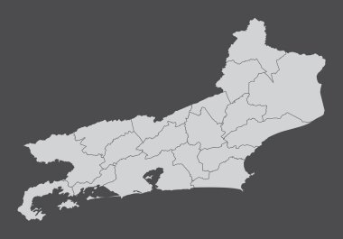 Rio de Janeiro eyalet haritası Brezilya 'nın karanlık arka planında izole edilmiştir.