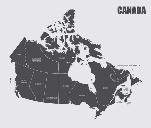 Mapa Kanady Podzielona Prowincje Etykietami — Wektor stockowy