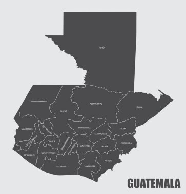 Guatemala haritası etiketli bölümlere bölündü