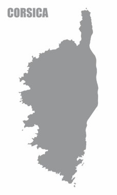 Korsika siluet haritası beyaz arka planda izole edildi, Fransa
