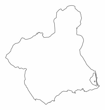 Murcia bölgesi, beyaz arkaplanda izole edilmiş hat haritası, İspanya