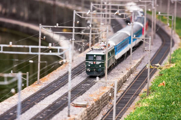 Melide, İsviçre, 28 Haziran 2017: model tren İsviçre minyatür Tema Park
