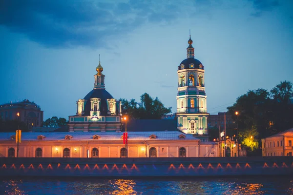 Saint Nicholas Church Moscow River Embankment Night — Stock Photo, Image