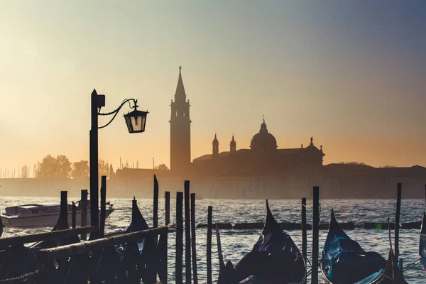 Silueta Del Amanecer San Giorgio Maggiore Góndolas Venecia Italia — Foto de Stock