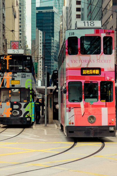 Hong Kong, China, 18 December 2013: Historic Hong Kong's trams on the Hong Kong Island