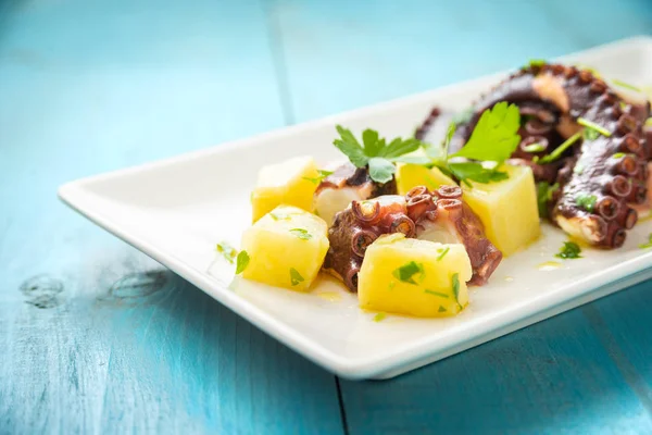 Oktopus Und Kartoffelsalat Typisch Mediterranes Essen — Stockfoto