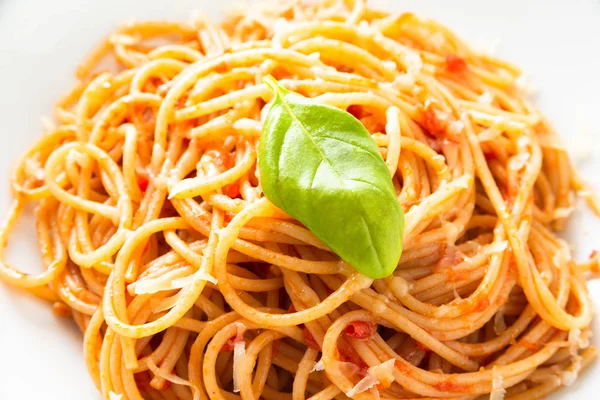 Spaghetti Met Tomatensaus Kaas — Stockfoto