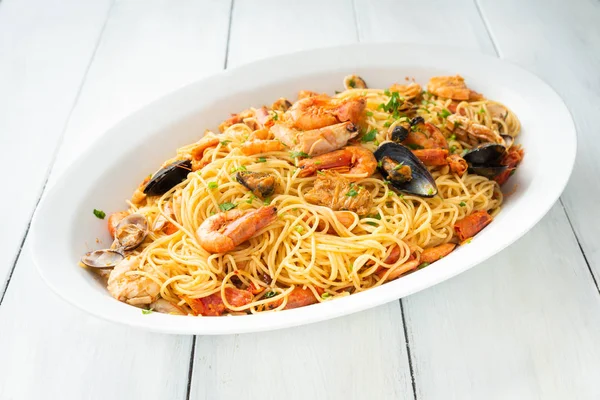 Dish Spaghetti Pasta Seafood Sauce Mediterranean Food — Stock Photo, Image
