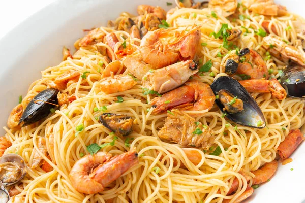 Dish Spaghetti Pasta Seafood Sauce Mediterranean Food — Stock Photo, Image