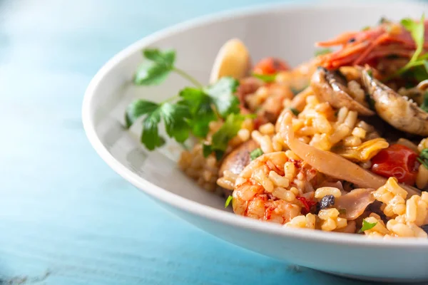 Dish Risotto Alla Marinara Rice Mixed Seafood — Stock Photo, Image